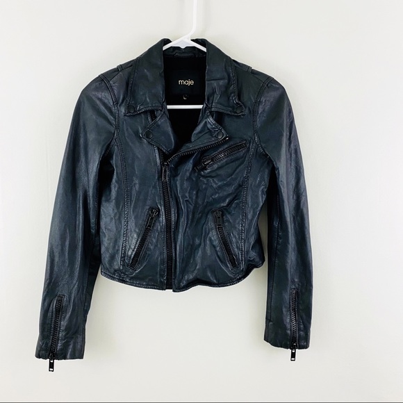 Maje Graphite Leather Blouson Zipper Moto Jacket - Picture 3 of 10